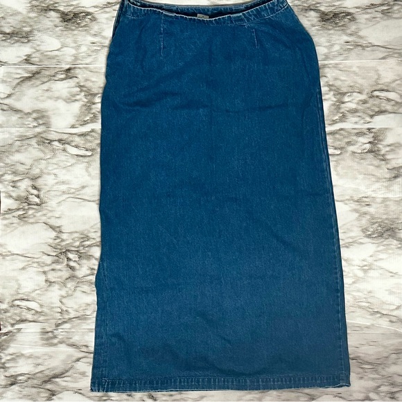 Eddie Bauer Women’s Sz 8 Blue Jean Denim Side Button Maxi Skirt Modest Normcore - Picture 3 of 7